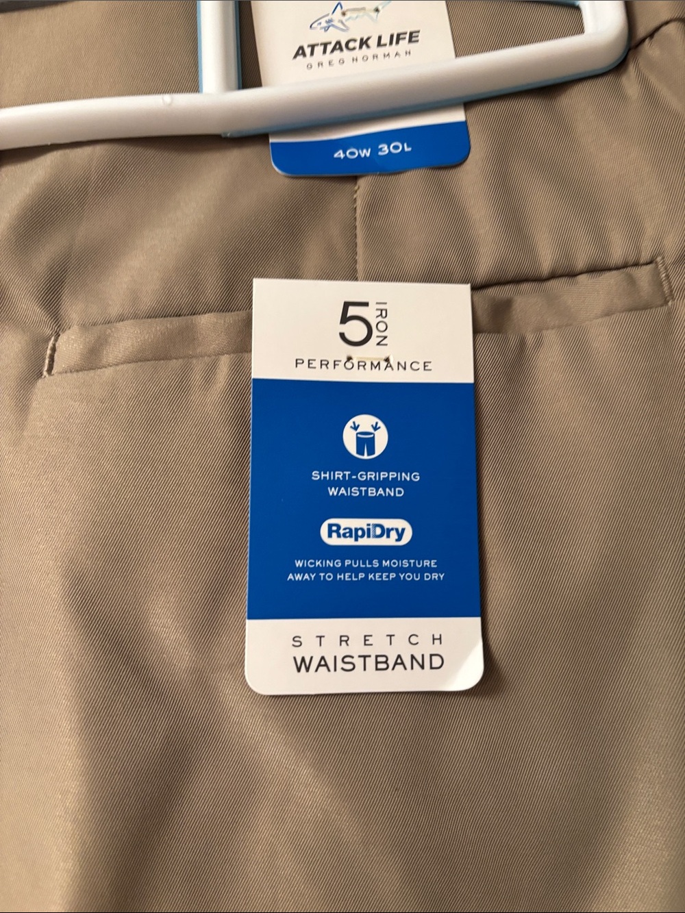 Men's Greg Norman Khaki Pants - Classic Flat Front - Picture 2 of 2